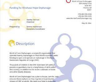 Create a business plan template for an orphanage