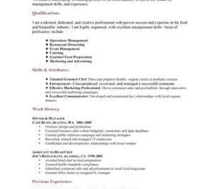 CV sample for a restaurant business plan