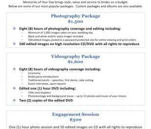 Price for a wedding photography service