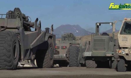 Sophisticated heavy equipment belonging to the US Army Corps of Engineers, the US military.