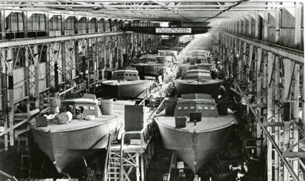 Inside the production line of a boat factory